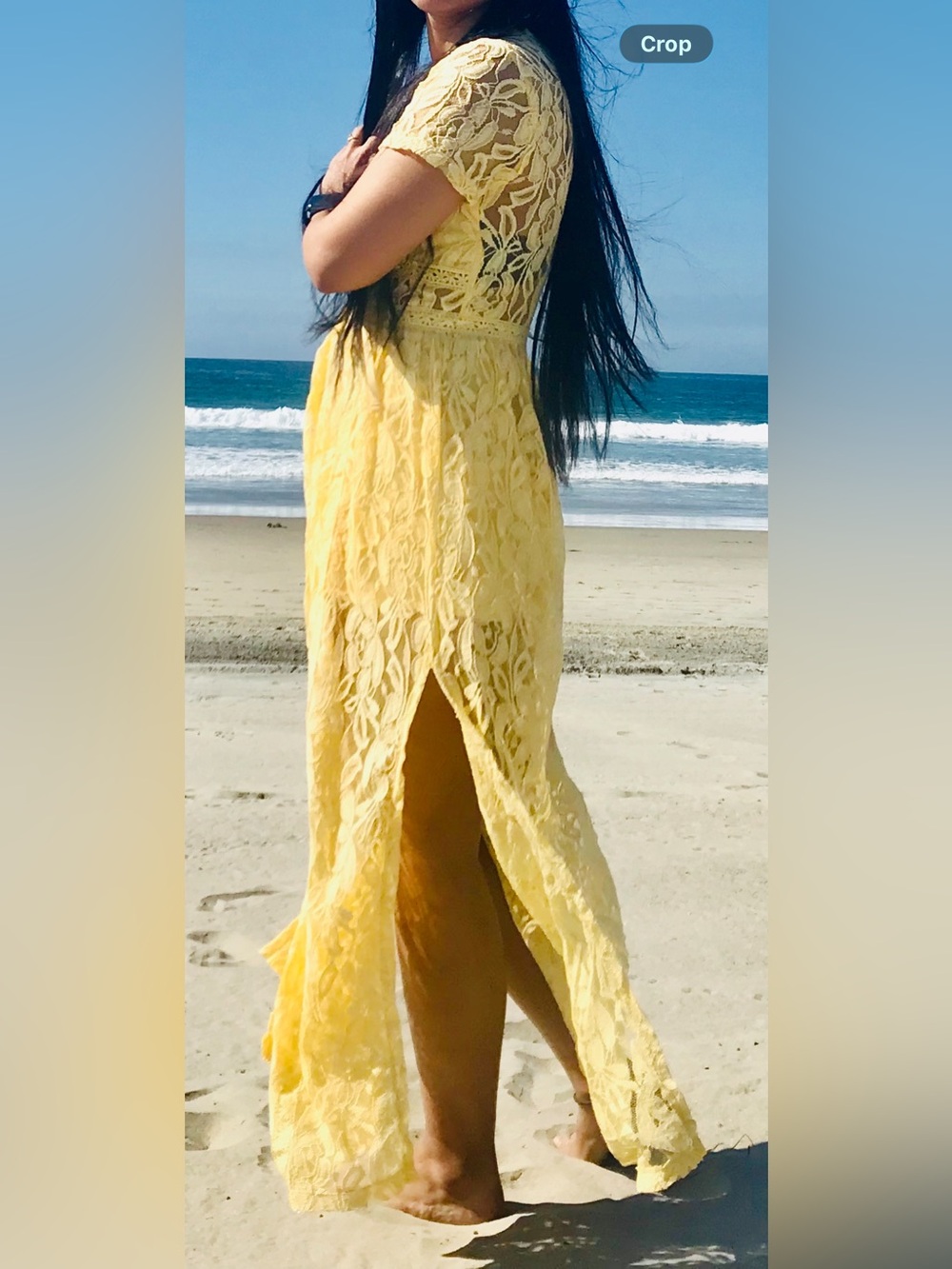 Yellow Lace Maxi romper dress with side Slit